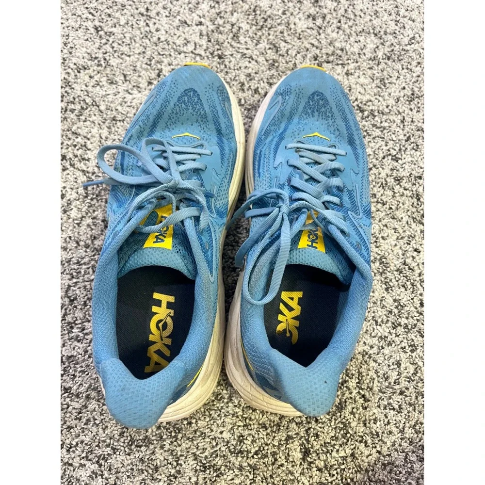 Hoka One One Clifton 10 Mens 9.5 D Blue Yellow Road Running Shoes